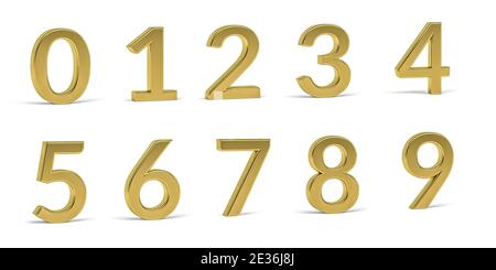 Golden digits - three dimensional digits on white background - 3d render Stock Photo