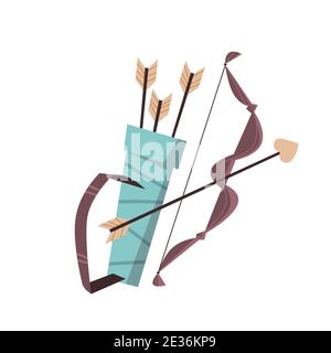 cupid weapons set bow and arrows with heart valentines day celebration concept greeting card banner invitation poster vector illustration Stock Vector