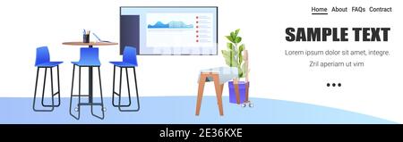 modern cabinet interior creative coworking center no people office room with furniture horizontal copy space vector illustration Stock Vector