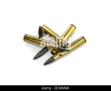 A rifle bullet with gun powder isolated Stock Photo