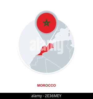 Morocco map and flag, vector map icon with highlighted Morocco Stock Vector