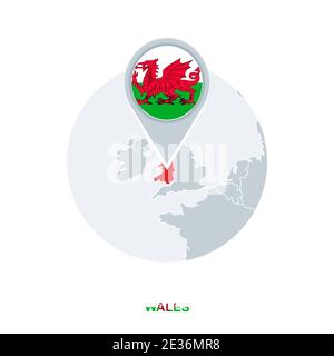 Wales map and flag, vector map icon with highlighted Wales Stock Vector