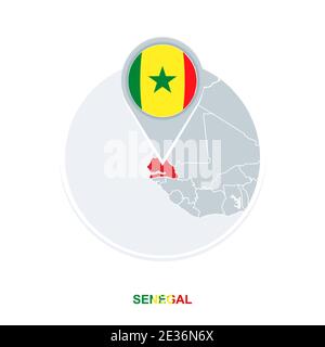 Senegal map and flag, vector map icon with highlighted Senegal Stock Vector