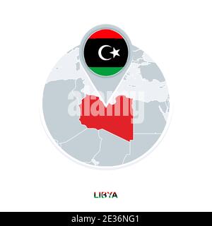 Libya map and flag, vector map icon with highlighted Libya Stock Vector