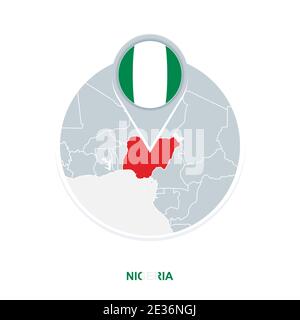 Nigeria map and flag, vector map icon with highlighted Nigeria Stock Vector