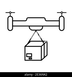 Drone delivery box icon. Flat pictogram for web. Line stroke. Isolated on white background. Vector eps10 Stock Photo