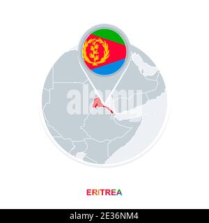 Eritrea map and flag, vector map icon with highlighted Eritrea Stock Vector