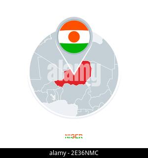 Niger map and flag, vector map icon with highlighted Niger Stock Vector