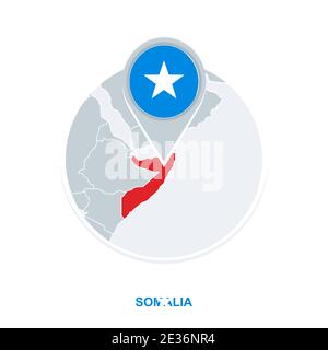 Somalia map and flag, vector map icon with highlighted Somalia Stock Vector