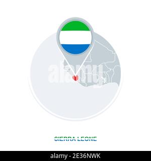 Sierra Leone map and flag, vector map icon with highlighted Sierra Leone Stock Vector