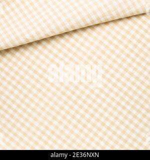 Crumpled beige check pattern fabric background Stock Photo