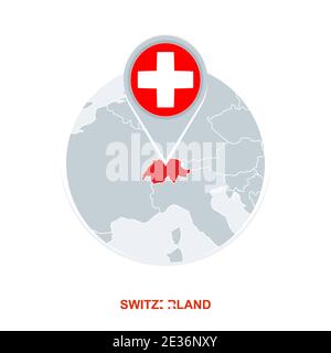 Switzerland map and flag, vector map icon with highlighted Switzerland Stock Vector