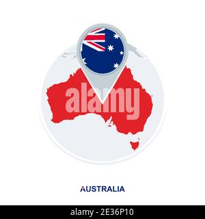 Australia map and flag, vector map icon with highlighted Australia Stock Vector