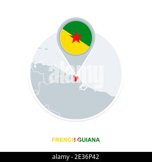 French Guiana map and flag, vector map icon with highlighted French Guiana Stock Vector