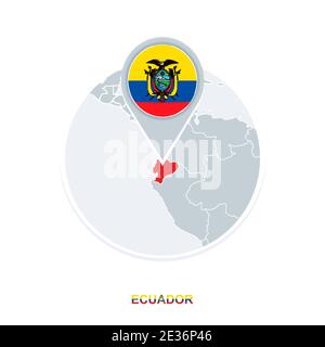 Ecuador map and flag, vector map icon with highlighted Ecuador Stock Vector
