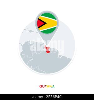 Guyana map and flag, vector map icon with highlighted Guyana Stock Vector