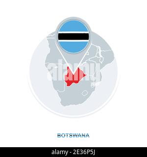 Botswana map and flag, vector map icon with highlighted Botswana Stock Vector
