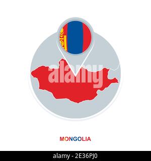 Mongolia map and flag, vector map icon with highlighted Mongolia Stock Vector