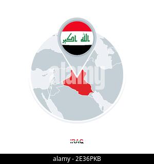 Iraq map and flag, vector map icon with highlighted Iraq Stock Vector