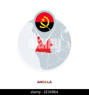 Angola map and flag, vector map icon with highlighted Angola Stock Vector