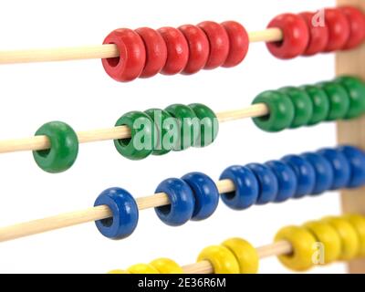 Calculator, abacus, with colorful wooden balls Stock Photo