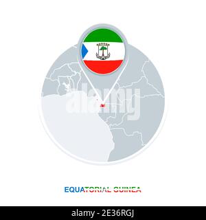 Equatorial Guinea map and flag, vector map icon with highlighted Equatorial Guinea Stock Vector