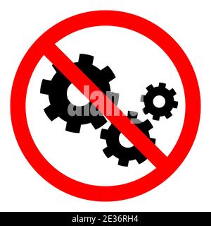 Cogwheels ban icon. Gears is prohibited. Stop or ban red round sign ...