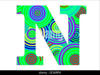 Alphabet N made of fun colorful circle pattern for decoration Stock Photo