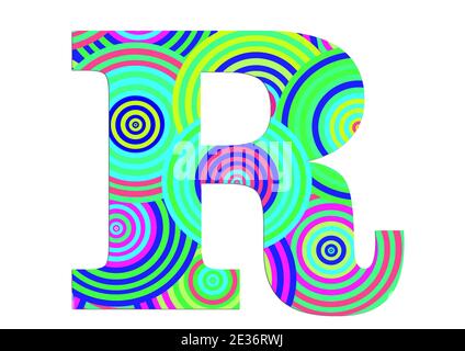 Alphabet R made of fun colorful circle pattern for decoration Stock Photo