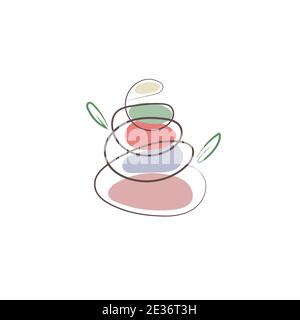 Spa icon, stack of flat stones with leaves. Vector meditation logo, massage symbol Stock Vector