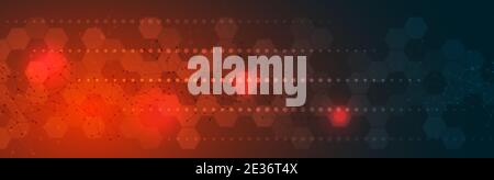 EPS 10 vector abstract science and futuristic hexagonal technology concept background. Digital image with red light effects and blurs over darker back Stock Vector