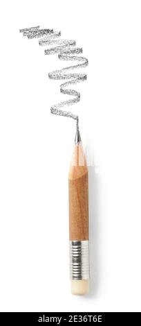 Short and worn aout pencil with a crayon trace against white background. Stock Photo