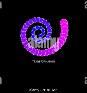 Spiral transformation, square changing into circle. Evolution, progress of character. Transform, coaching icon. Vector geometric abstract illustration Stock Vector