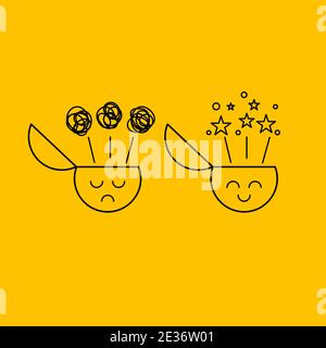 Joy and depression concept. Logo therapy. Psychologist icon. Change of mood. Vector illustration Stock Vector
