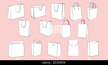 Vector Isolated Black and White Set of Shopping bags and Paper Bags Stock Vector