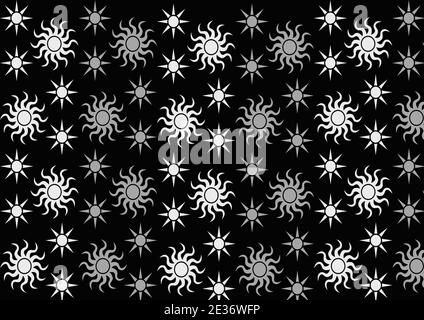 Seamless sun pattern wallpaper in black color background Stock Photo