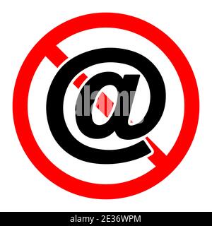 Email ban icon. Email is prohibited. Stop or ban red round sign with email icon. Vector illustration. Forbidden sign. Stock Vector