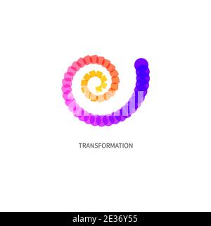 Spiral transformation, square changing into circle. Evolution, progress of character. Transform, coaching icon. Vector geometric abstract illustration Stock Vector