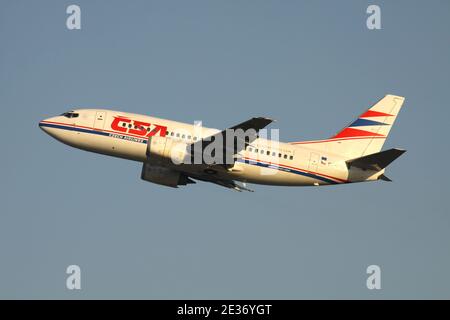 CSA Czech Airlines Boeing 737-500 with registration OK-XGD just airborne at Dusseldorf Airport. Stock Photo