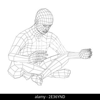 Wireframe man relaxing in lotus position. Vector Stock Vector