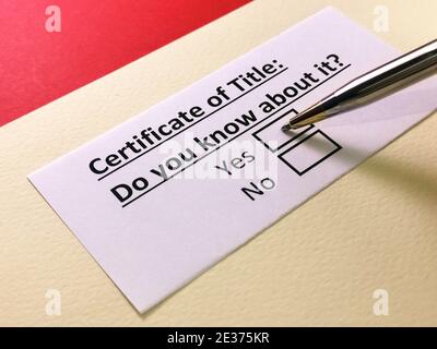 One person is answering question about certificate of title. Stock Photo