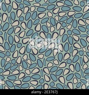 Vector seamless pattern of an abstract pebbles on a blue background. Geometric textile design. Stock Vector