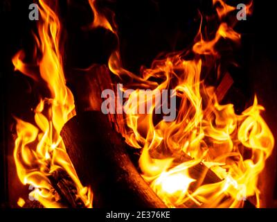 Flames of a fireplace template background Stock Photo