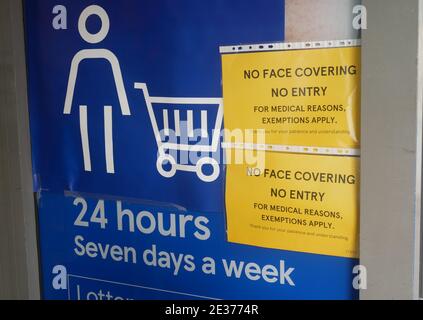 London, UK. 17th Jan, 2021. Supermarkets get tough with those seeking to avid wearing masks on their premises. Credit: Brian Minkoff/Alamy Live News Stock Photo