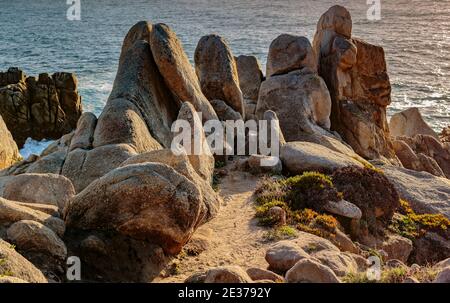 Pebble Beach, California, February 17, 2018:  Rock formations add to to the seashore vistas near Pebble Beach. Stock Photo