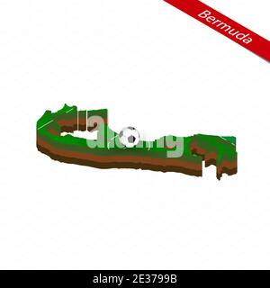 Isometric map of Bermuda with soccer field. Football ball in center of football pitch. Vector soccer illustration. Stock Vector