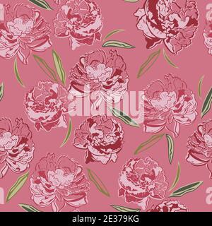 Retro seamless pattern with pink blooming flower. Elegant floral vector  repeated design for background, wallpaper, fabric, wrapping paper Stock  Vector Image & Art - Alamy