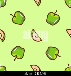 Bright green apple seamless pattern. Vector illustration. Stock Vector
