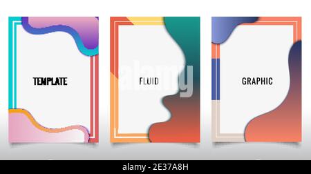 Set of template design of modern cover brochure abstract liquid flowing shapes elements on white background. Vector illustration Stock Vector