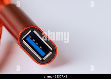 USB3.0 Red cable female connector in isolated on white background Stock Photo